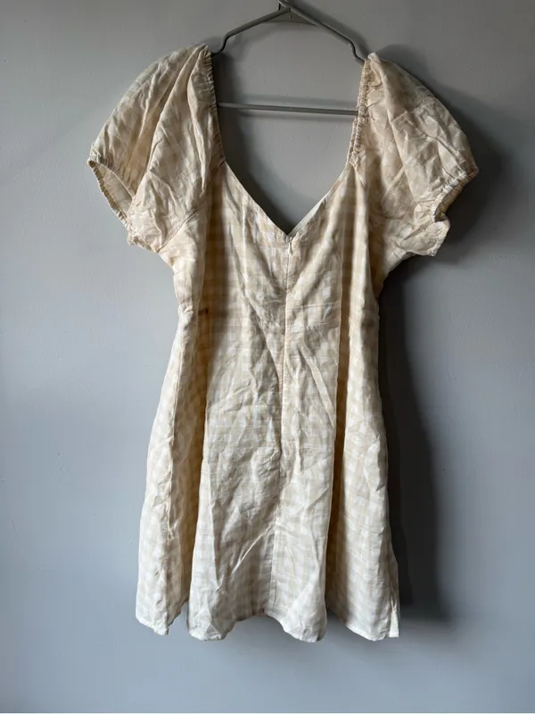 Lulus Love Sweetly Beige Gingham Puff Sleeve Mini Dress Checkered Beige White XL - Image 10