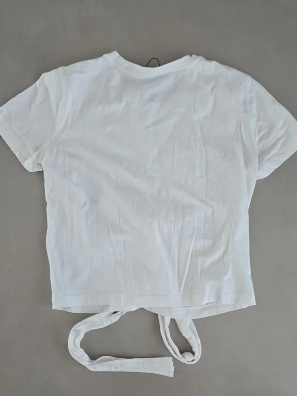 Zara White Short Sleeve T-Shirt with Tie Detail Size M. - Image 2