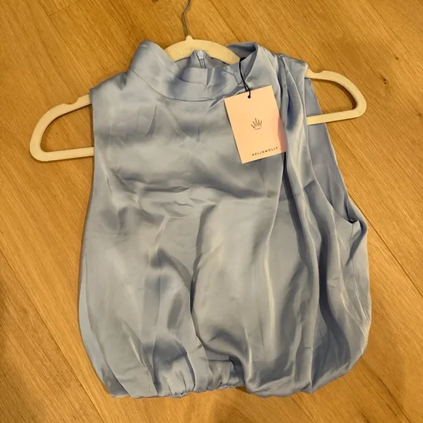 NWT Hello Molly Parties After Work Satin Crop Top Blue - Image 4