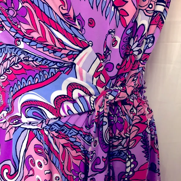 Karin Stevens Paisley Print Dress With Belt Size 10 - Image 5