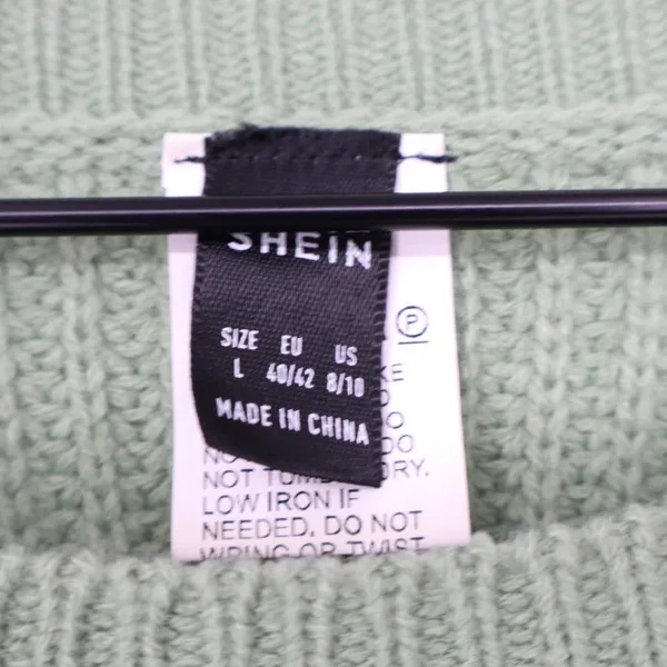 SHEIN Mint Green Shaker Knit Side Tie Lace Up Sweater Large Crew Neck Pullover - Image 4