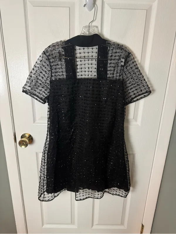 Staud Mini Ilana Dress in Stardust Onyx Black L - Image 2