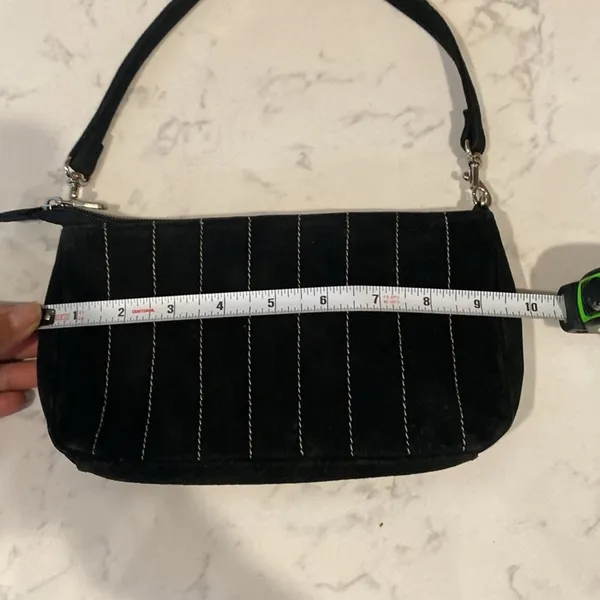 Wilsons leather Y2K 90s vintage suede pin striped black shoulder mini baguette - Image 11