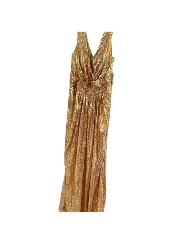 Gold Sequin Draped V-Neck Maxi Dress - Image 2