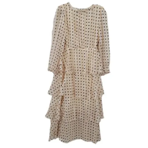 $168 NWOT O.P.T. Women's Beige V-Neck Long Sleeve Tiered Polka Dot Dress Size XS - Image 7