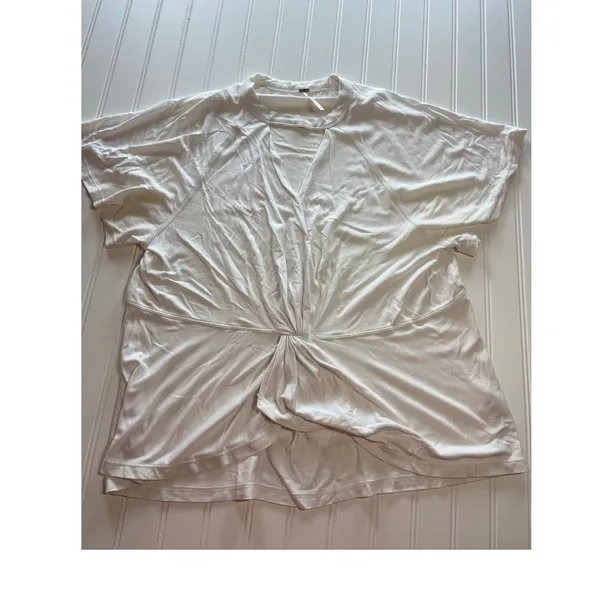 Free People White Knot Front Choker Keyhole Neckline‎ Short Sleeve Top Large - Image 2