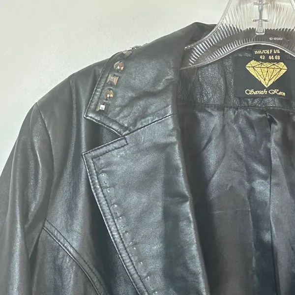 Sarah Kern Black Leather Studded Blazer Jacket Rocker Moto Edgy - Image 5