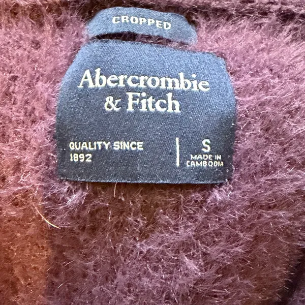 Abercrombie & Fitch Cropped‎ Cardigan Sweater Purple Fuzzy Knit Small Oversized - Image 4