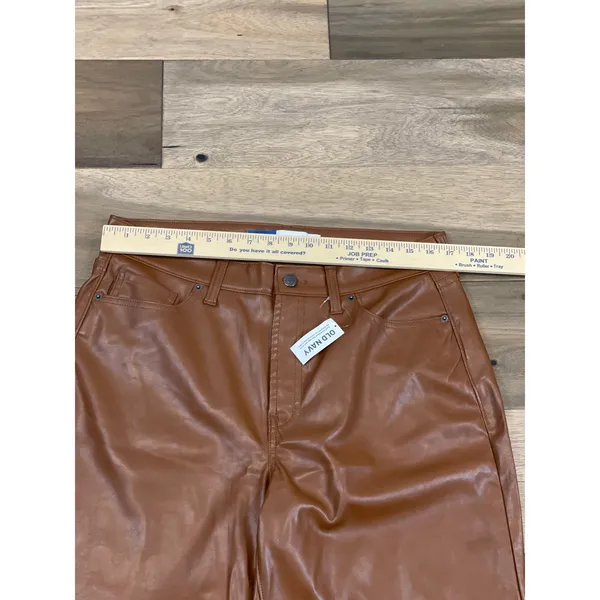 Old Navy Pants Size 14 Tan Faux Leather High Rise OG Loose Button Zip Front NWT - Image 4