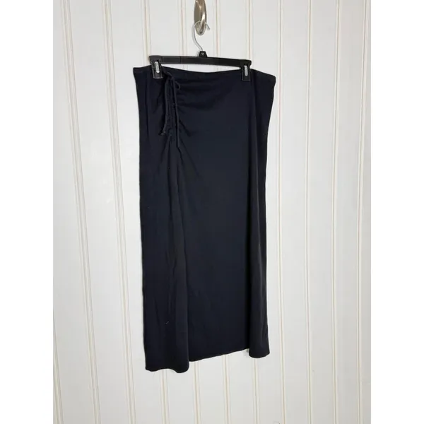Aerie Women Black Beachwalk Ribbed Ruched Side Slit Midi Skirt XL NWT - Image 2