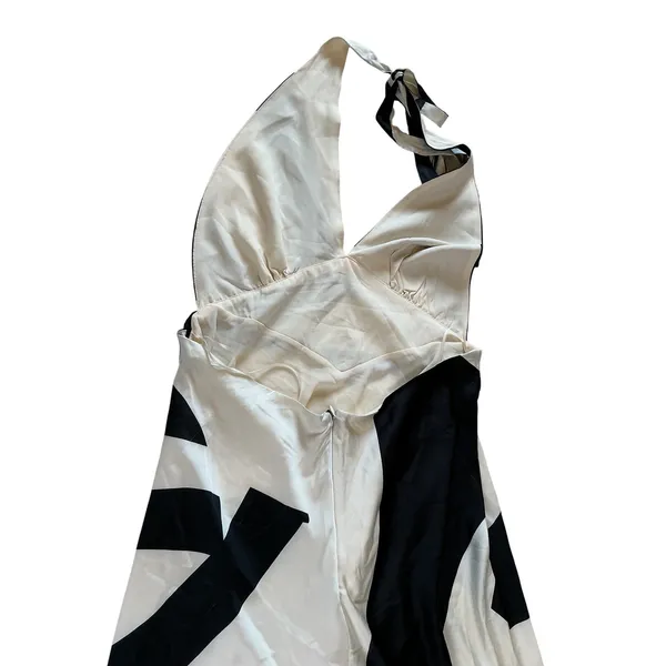 Bardot Black White Abstract Halter Maxi Dress Plunging V-Neck Open Back‎ Size 12 - Image 5