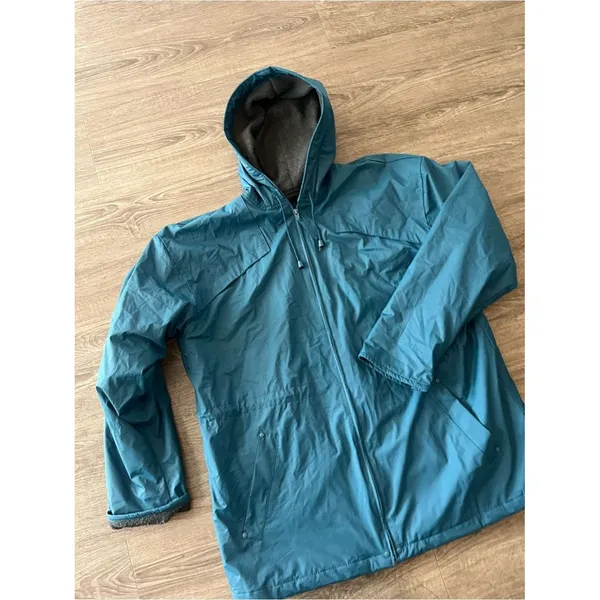 Misty Harbor Rain Coat Jacket Womens Large Teal Hooded Fleece Lined Vinyl Coat - Image 8