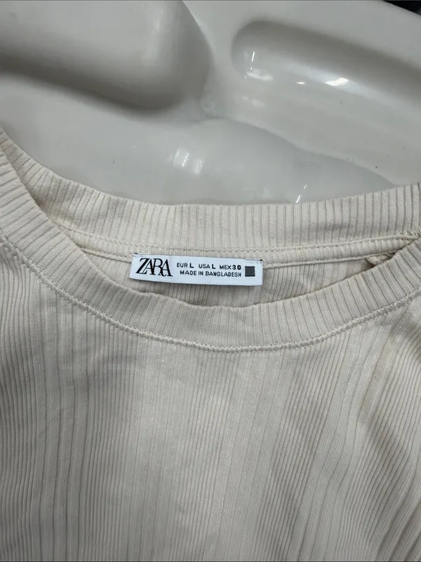 Zara Cream Ribbed Short Sleeve Top - Image 2