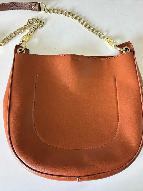 Anthropologie Brown Hobo Bag Triple 7 Modern Moon Shoulder Crossbody Bag Tote - Image 2