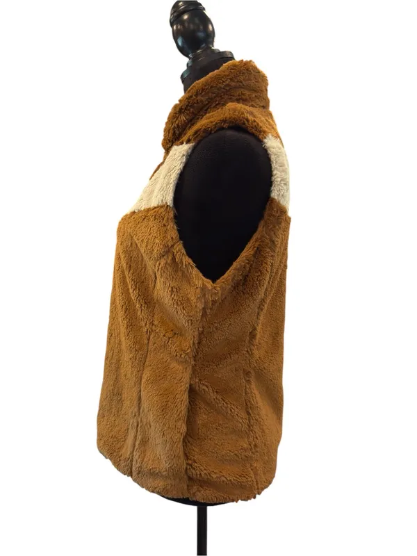Patagonia High Pile Faux Fur Vest Gorpcore Brown Chevron Full Zip Layering M - Image 8
