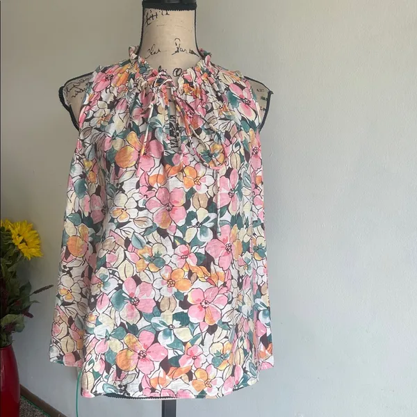 The Korner Floral Sleeveless Ruffle Collar Blouse Size Small NWT - Image 2