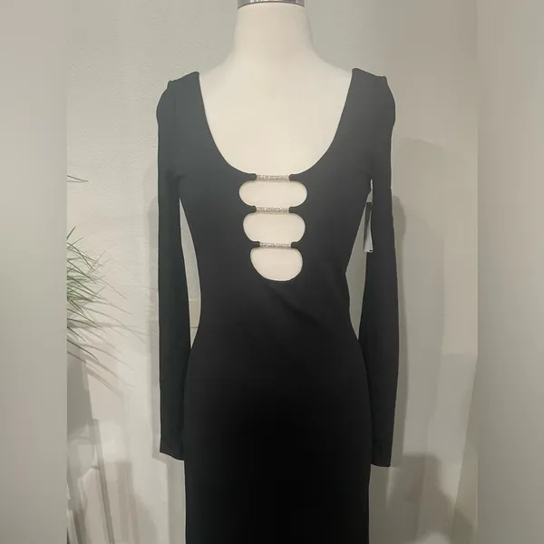 New! Alice + Olivia Kalena Plunge Crystal Jersey Cut Out Maxi Dress Sz‎ 8 $550 - Image 6