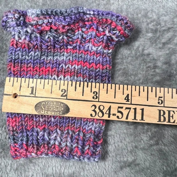 Handknit Wrist Warmers Blue & Pink Ruffle Cuff - Image 5