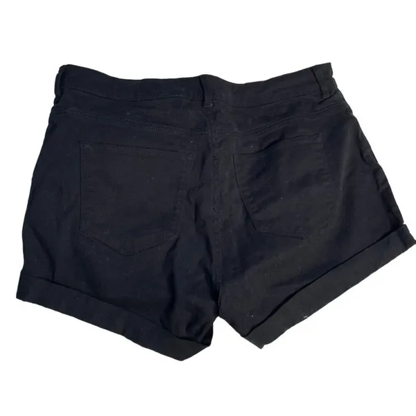 HM Black High Rise Denim Shorts Women Size 12 Cuffed Hem Zip Up Pockets 0603582 - Image 4