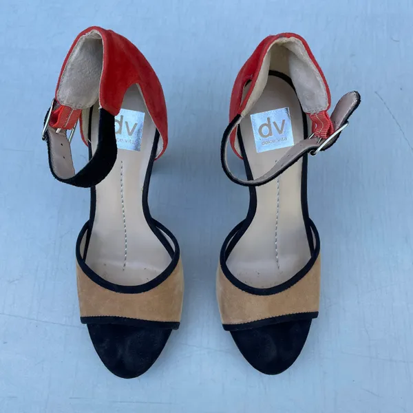 DV by Dolce Vita Open Toe Suede Red Nude Heels - Image 3