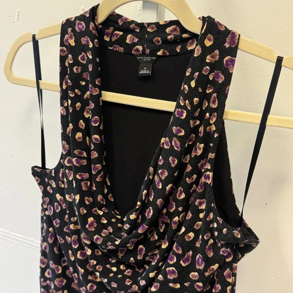 Ann Taylor Sleeveless Cowl Neck Leopard Print Sheath Dress Purple Black Small - Image 5