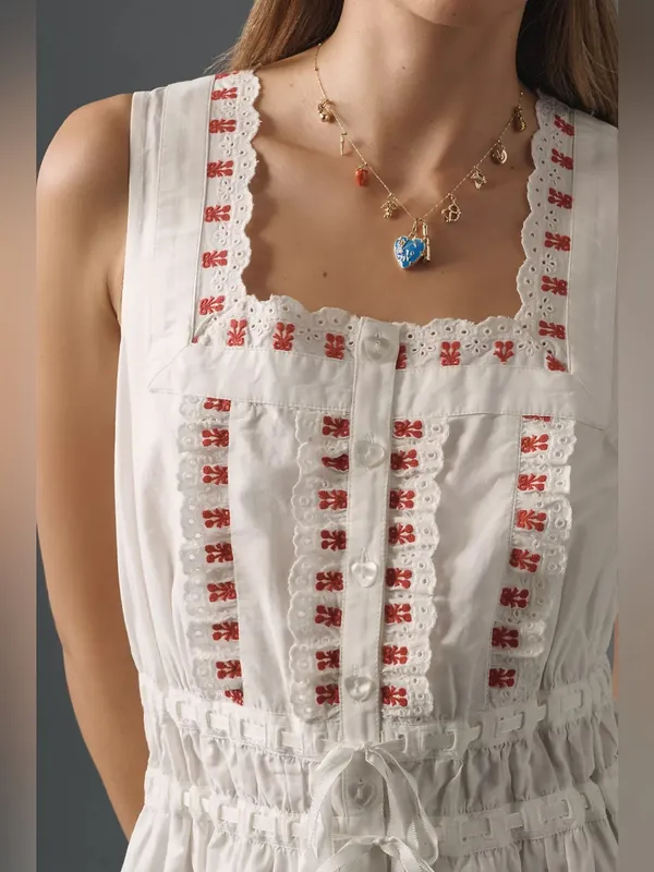NWT Anthropologie Damson Madder Amaya Scalloped Mini Dress white red UK 12/ US 8 - Image 4