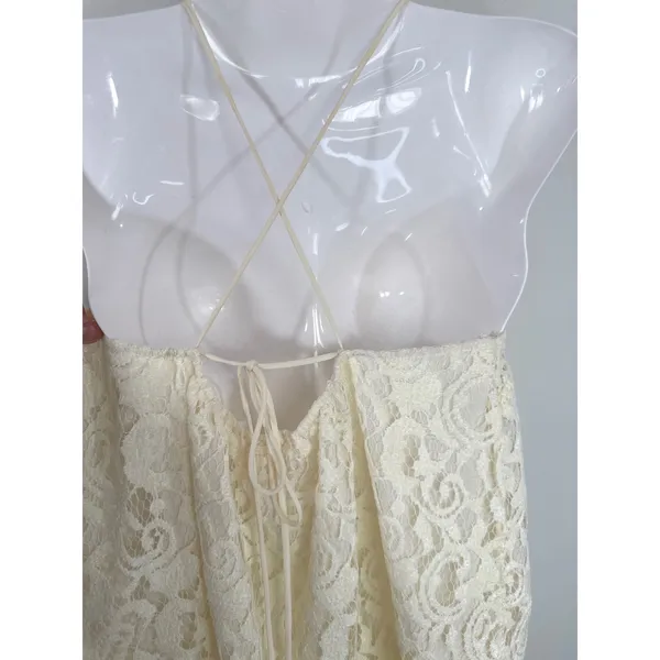 Free People Cream Lace Halter Ruffle Mini Dress Women XS Boho Festival Baby doll - Image 6