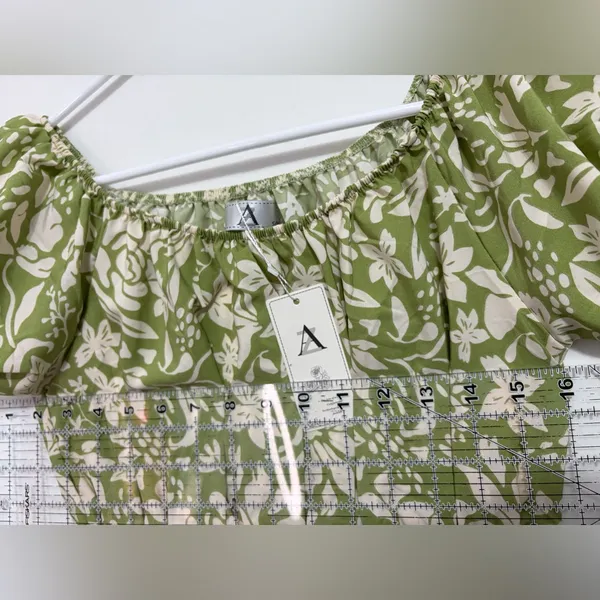 AZ women’s Size S Green Floral Dress Elastic Waist Puff Sleeves NWT/M(E28)✨ - Image 9