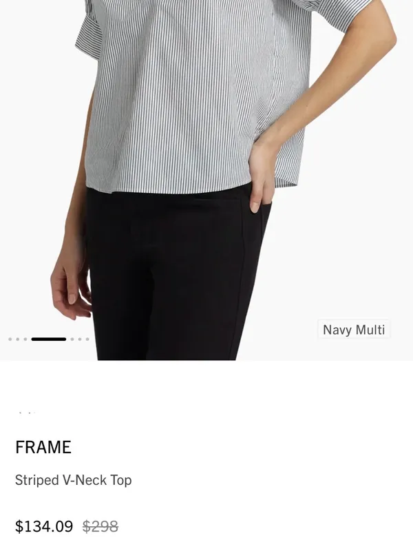 Like New FRAME Striped V Neck Puff Sleeve Organic Cotton Top Medium Retail $298 - Image 5
