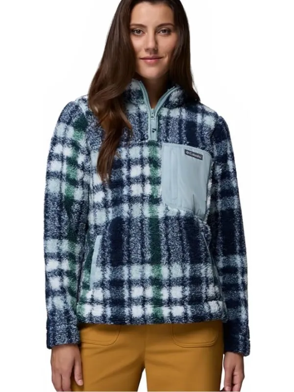 💙Columbia So Soft West Bend 1/4 Zip Fleece Pullover Plaid Jacket💙 ~medium 🆕 - Image 8