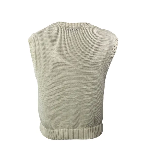 Zara Women's Cream Classic Sleeveless Ribbed Knit Fitted V-neck Sweater Top Sz M - Image 3