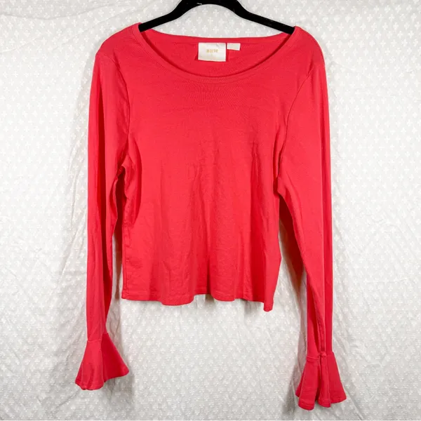 Anthropologie Maeve Pink Long‎ Bell Sleeve Top - Image 2