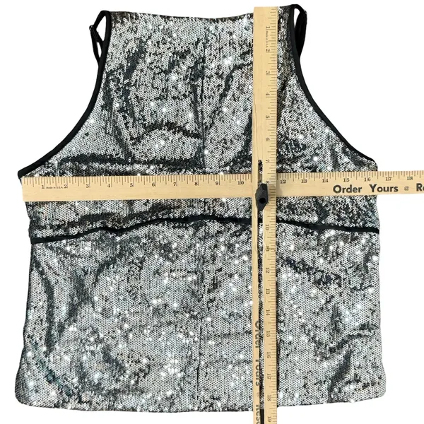 Free People James Silver Combo Black Sequin Open Back Tank Top Festival size L - Image 7
