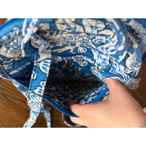 Vera Bradley Blue Lagoon Indian Block Print Floral Quilted Back Pack 12x10 - Image 3