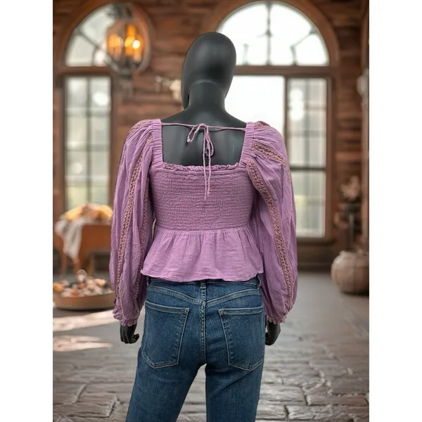 American Eagle puff sleeve top Sz L 100% cotton‎ - Image 4