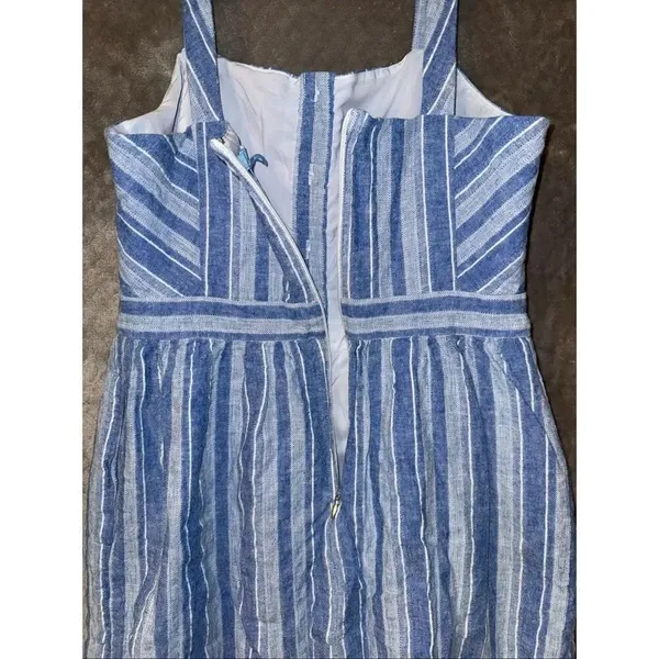 Draper James Linen Blend Blue & White Striped Midi Pocket Dress Size 8 #780 - Image 7