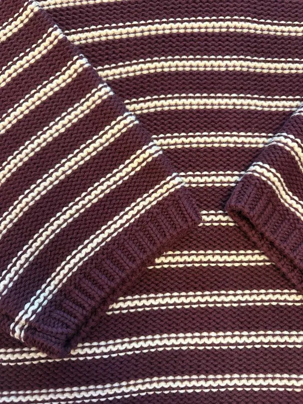 American Eagle Striped V-Neck Sweater Size M Brown - Image 3