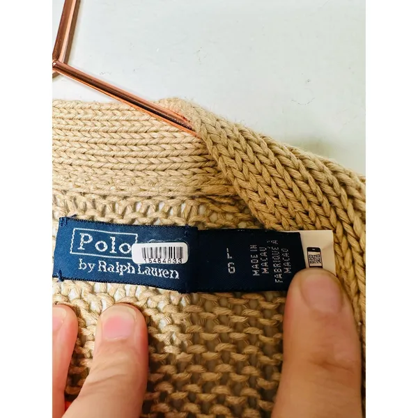 POLO RALPH LAUREN Brown Linen Knit Button Front Cardigan Sweater Size Large - Image 9