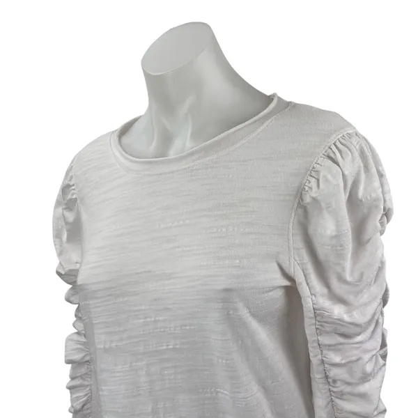 Free People We The Free White Ruched Long Sleeve Crew Neck Blouse Top Size M - Image 2