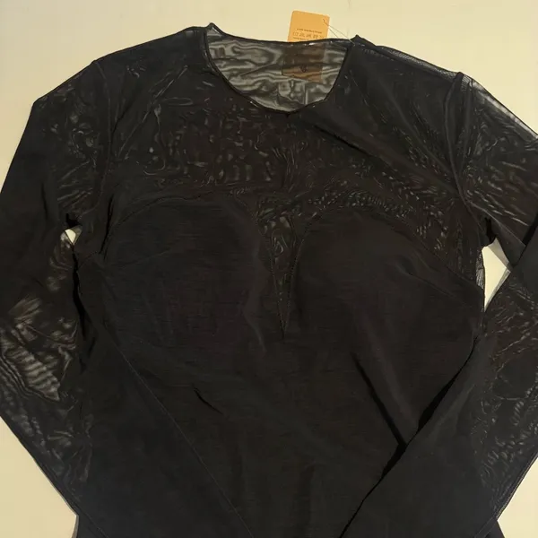 Popilush Sheer Mesh Shapewear Long Sleeve Thong Bodysuit - Image 3
