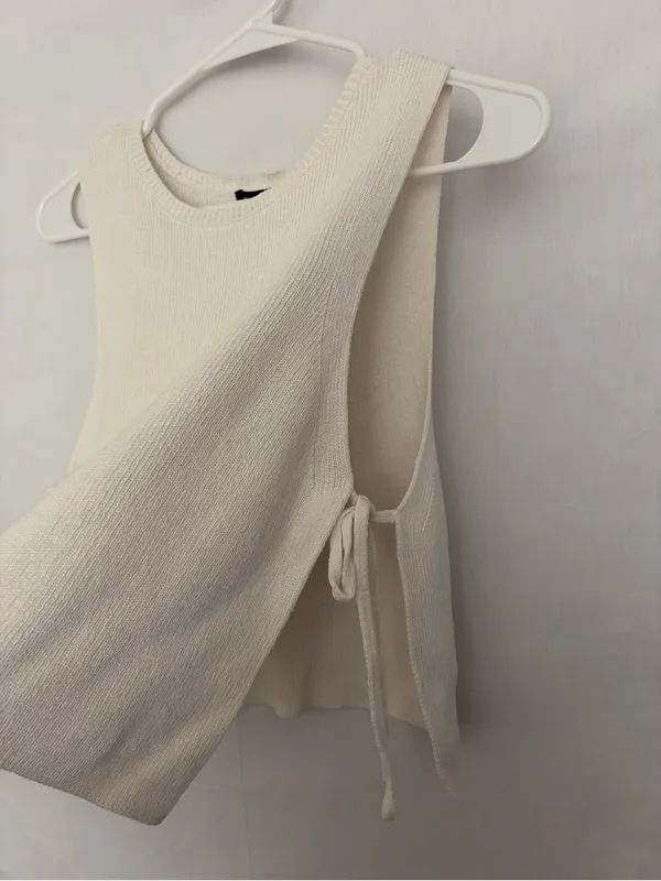 White House Black Market Sweater Vest Small Off White Side Tie Sleeveless(A919) - Image 6