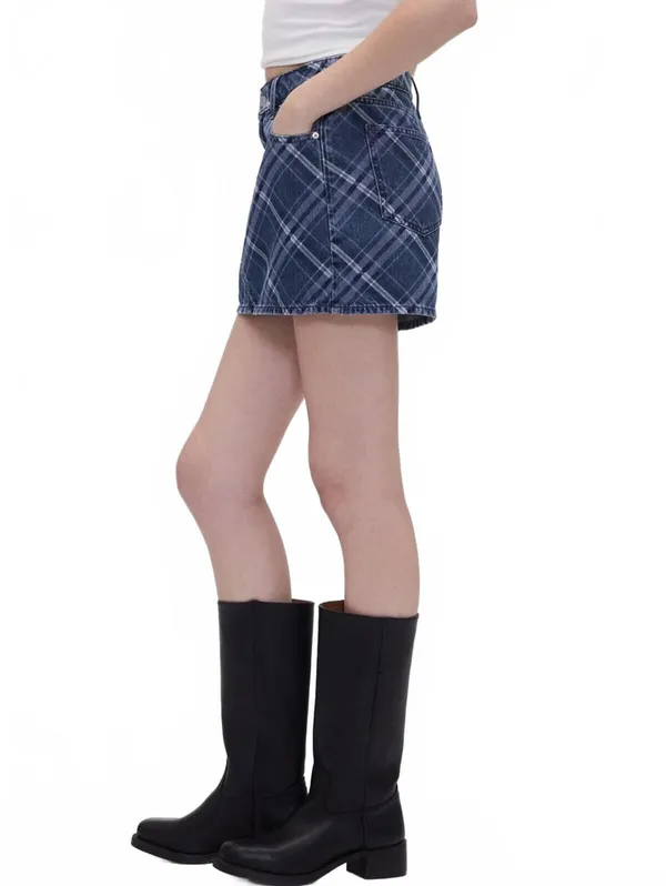 Gap Plaid Denim Mini Skirt NWT Dark Blue Indigo Plaid Size 26 / 2R - Image 2
