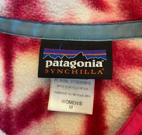 Patagonia Shibori Pink Diamond Tie Dye Synchilla Sweater Size Medium Fleece - Image 9