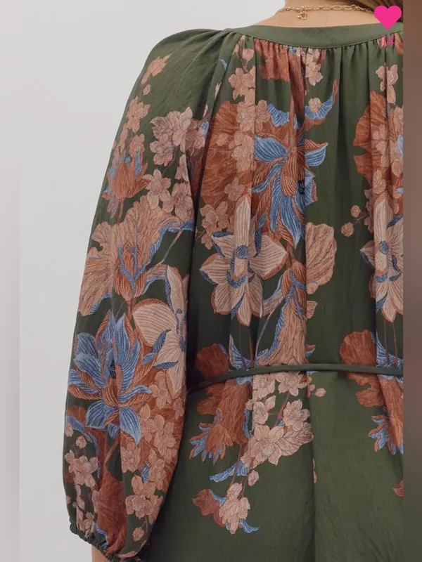 New!Entro Boutique Floral Tie-Waist Midi Dress in Olive Size 2X - Image 8