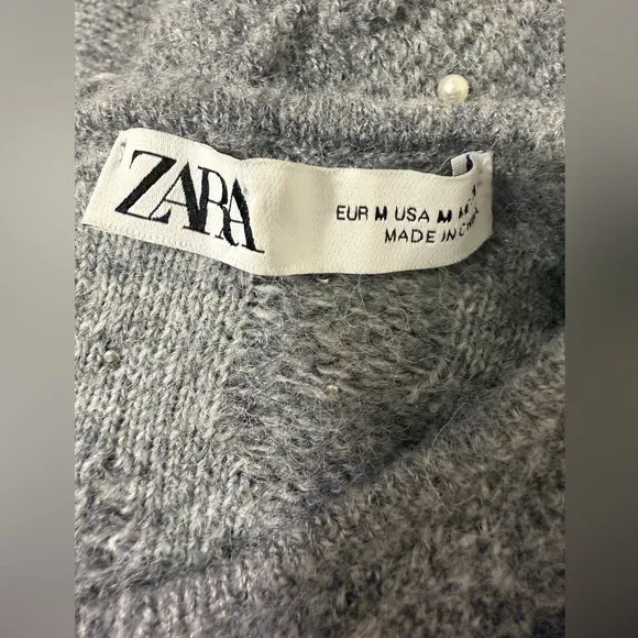 Zara Gray Sweater Gray Textured Wool Blend Cozy‎ Chunky Sweater Coquette - Image 5