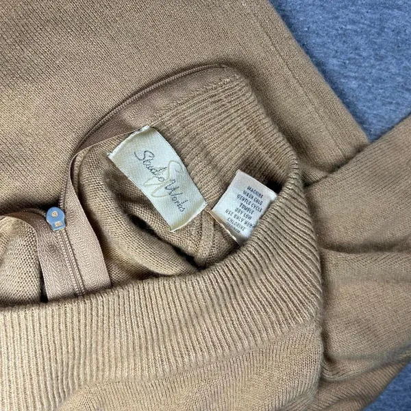 Studio Works 100% Acrylic Woman’s Small Sweater Beige Ribbed Collar Soft Knit - Image 6