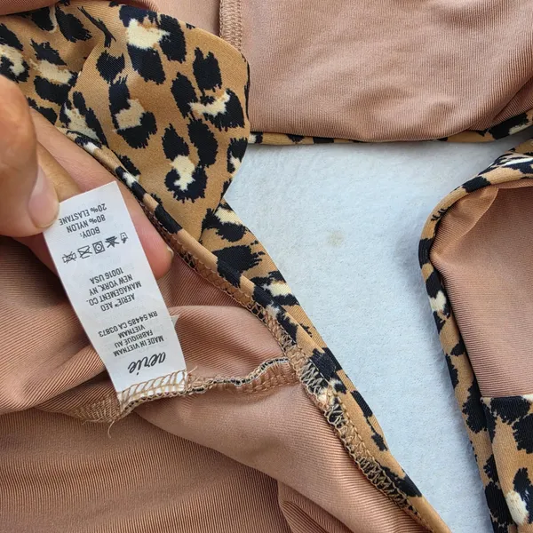 Aerie Leopard Print Wrap One Piece Swimsuit Tan Black Cutout Tie Waist L Long - Image 8