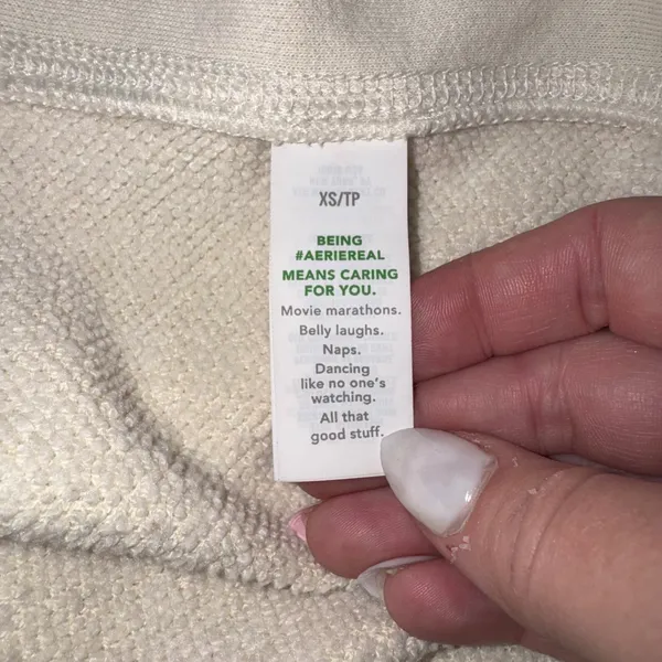 Aerie Sherpa Trim Sweatshirt Cream Crew Neck Long Sleeve Relaxed‎ Fit XS - Image 6