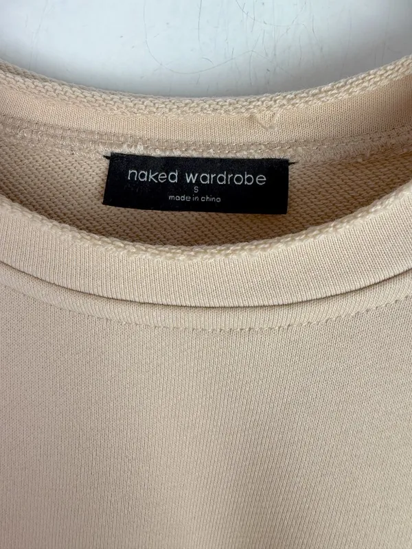 NWOT Naked Wardrobe Distressed Oversized Sweatshirt Cream Size Small S NEW - Image 3