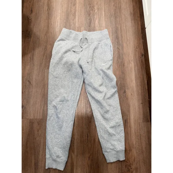Nike Womens Sportswear Essential Fleece Joggers Gray High Rise Pants M 4070 - Image 2